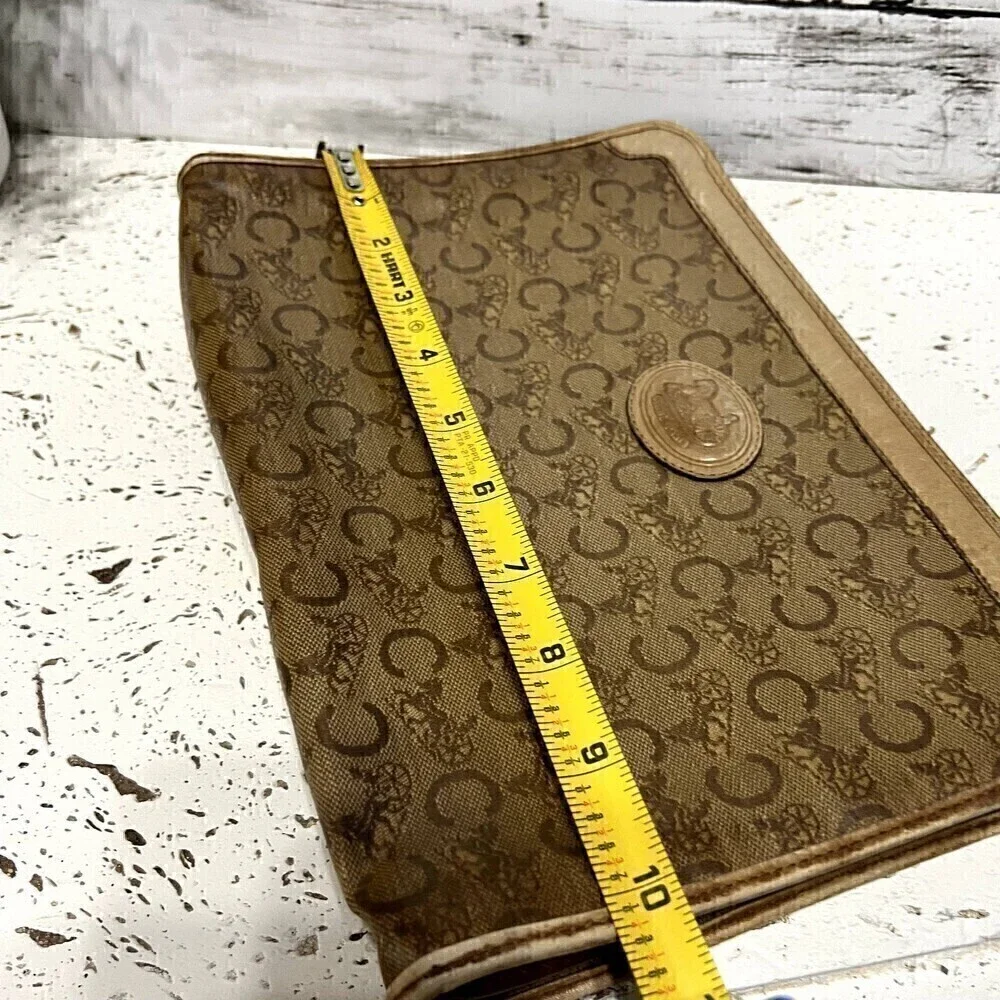 CELINE Vintage Macadam Brown Coated Canvas Clutch Pouch Cosmetic Bag